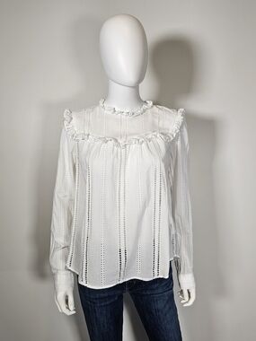 GAP White Eyelet Ruffle Long-Sleeve Blouse Sz M